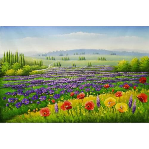 Hand Painted Flower Oil Painting on Canvas Beautiful Wall Painting Flower Lavender Field Scenery Wall Art Picture for Home Decor