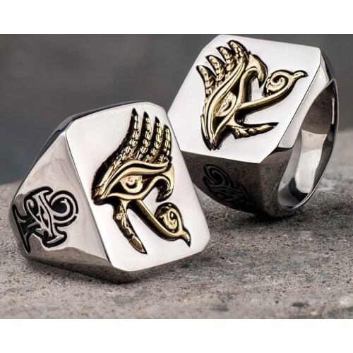 SECRET BOYS Chunky Egypt Tiger Eye Male Ring Vintage Silver Colour Metal Biker Punk Rock Ring For Men Gothic Jewelry Accessories