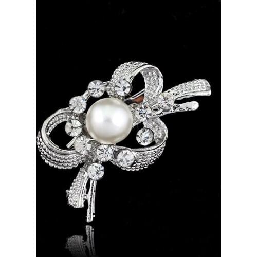 Rhinestone Crystal Imitation Pearl Flower Brooches for Wedding Bridal Party Bouquet DIY Jewelry Accessories AB066
