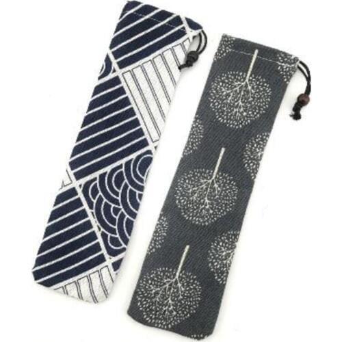 Japanese Style Kitchen Canvas Drawstring Case Travel Portable Straw Cutlery Tableware Storage Bag LX5016