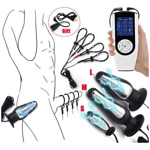 Super Strong BDSM Electric Shock Pulse Big Anal Butt Plug Prostate Massage Estim Bead Penis Delay Ring Men Orgasm Sex Tool Kit