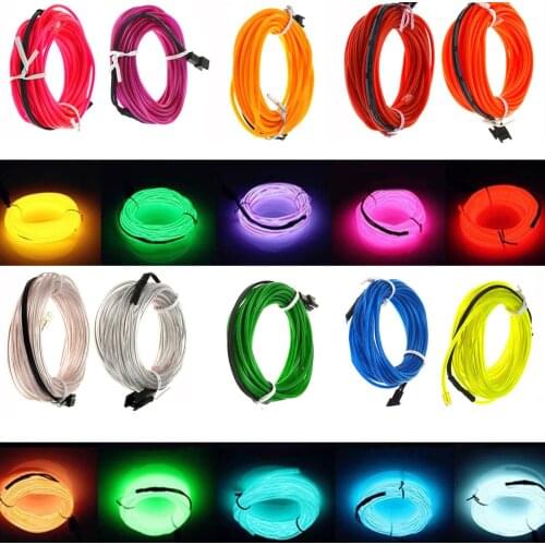 DIY LED Neon Glow EL Wire 5M Light String Rope Cable with 3V 5V USB Battery Powered Controller for Car Party Club Dancing Decor