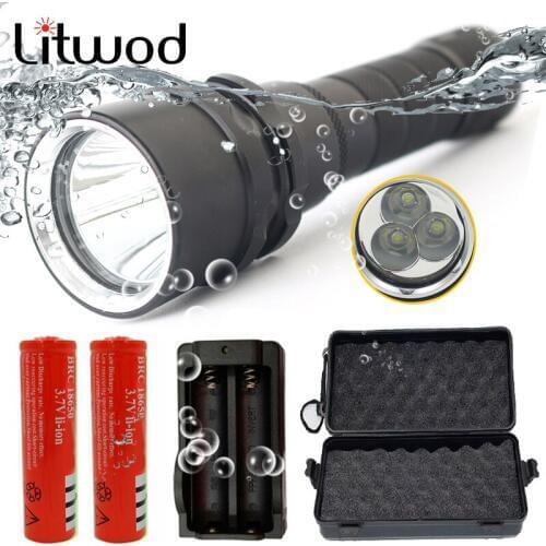 Z40D53 XM-L2 T6 LED Diving Flashlight Swimming torch 8000Lum WaterprooF Diving light Underwater 120 Meter Camping Lantern