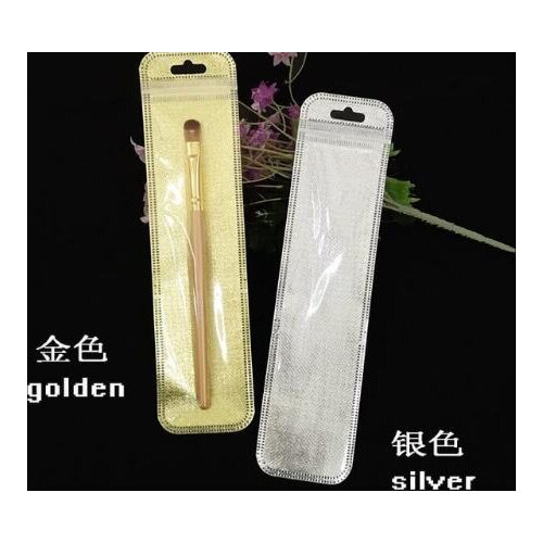 Inner size 4.5*19cm) Gold/Silver packing bag for Cosmetic pen/Eyelash brush/Mascara, 100PCS Zip Lock Packing Bags