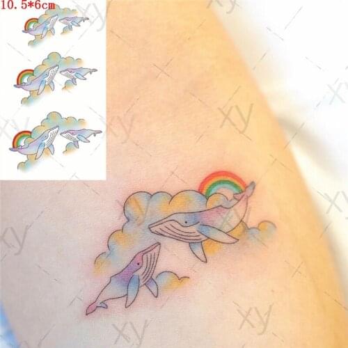 Waterproof Temporary Tattoo StickerWhale Cloud Rainbow Cute Cartoon Flash Tatoo Fake Tatto Body Art Wrist for Men Women Kids