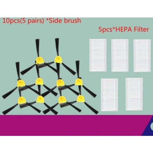5pcs*HEPA Filter+10pcs *Side brush) for Haier T320 T321 T325 Series Vacuum Robotic Cleaner Parts Filters Replacement
