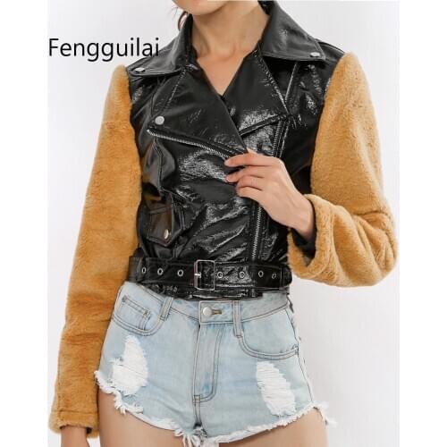FENGGUILAI New Women Spring Autumn Pu Leather Jacket Casual Slim Soft Moto Biker Faux Leather Jacket Female Coat Basic Streetwea
