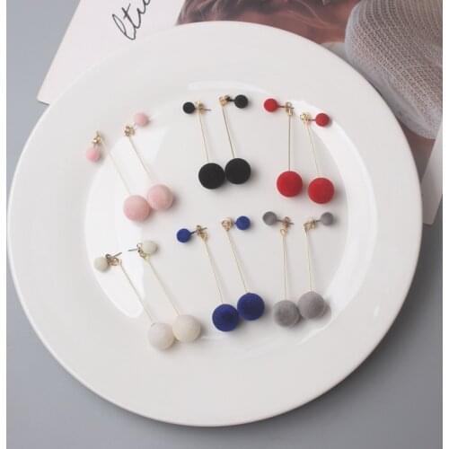 Fashion Red Black Plush Ball Drop Earrings For Women Korea Personality Round Long Tassel Earrings Statement Jewelry 2018