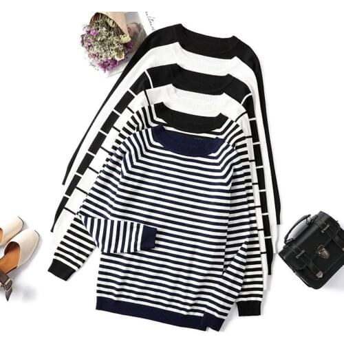 Woman Knit Sweatshirt Striped Sweater Knitted Jumper Women Winter Autumn Long Sleeve Pullover Loose Tops Fashion Streetwear 2021