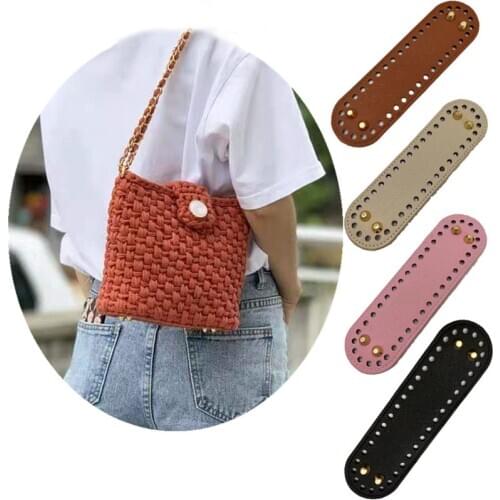 1PC DIY Knitting Oval Craft Crochet Pad Women Bag Bottom Handmade Handbag Long Replacement PU Leather Accessories With Holes