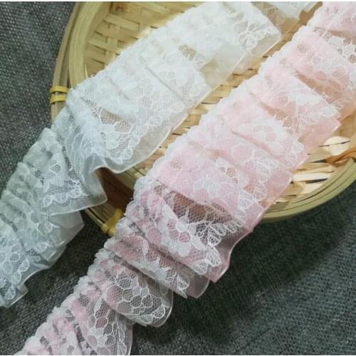 1Yards Tulle Lace Trim Applique 4cm Flower Lace Webbing Pink White Guipure Lace Fabric Sewing Crafts Laces Ribbon dentelle YU18