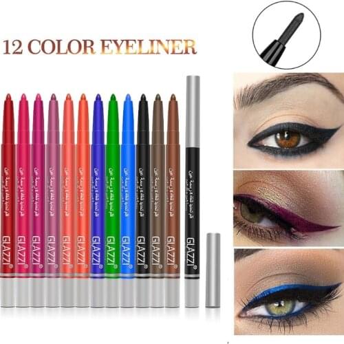 12 Colors Eyeliner Pen Set Eye Liner Gel Pencil Auto-Rotating Colored Eyeliners Waterproof for Women Girls