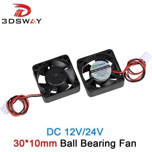 3DSWAY 3D Printer Parts Cooling Fan Ball Bearing Fan High Speed 10000RPM 30*30*10mm 12V 24V With XH2.54-2P Dupont Wires 150mm