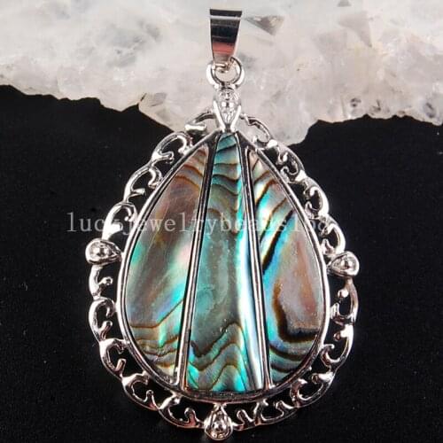 Free Shipping Women Fashion Jewelry 30x43mm Beautiful New Zealand Abloen Shell Drop Pendant Bead C3784