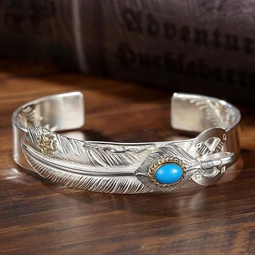 New Feather Handmade Bracelet Male Opening Adjustable Tide Personality Couple Bracelet Children Retro Jewelry Accessories