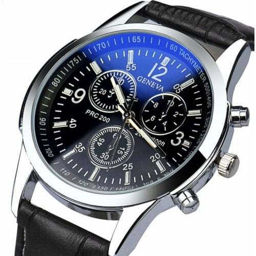 Luxury Fashion Mens Watch Leather Band Quartz Wrist Business Watch Simple And Stylish Dress Wristwatch Blue glass mens watch
