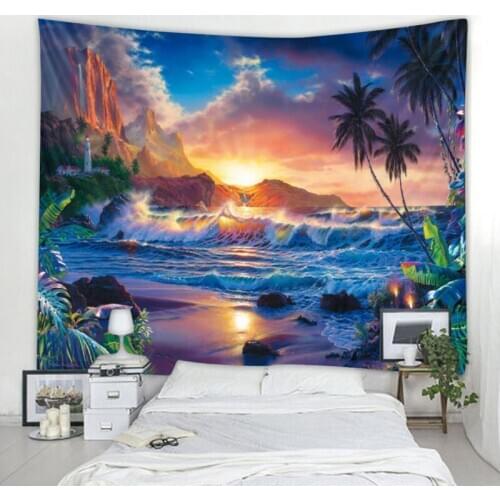 Seascape tapestry Seascape at sunrise 3d digital printing wall hanging living room bedroom decoration tapestry