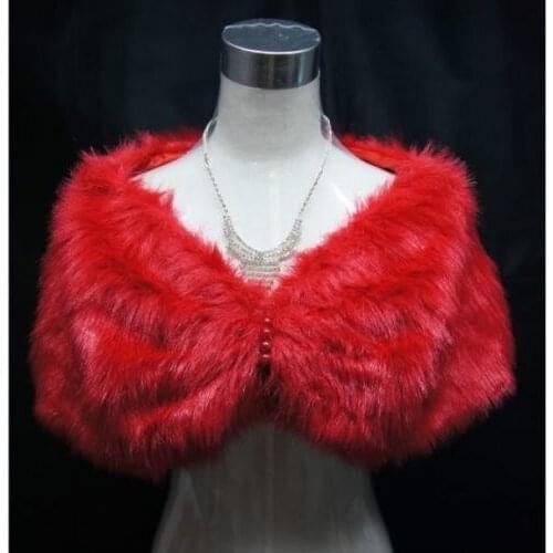 Ivory/White/Red Faux Fur Bride Shawl Wedding Bridal Wrap Shrug Bolero Jacket Coat