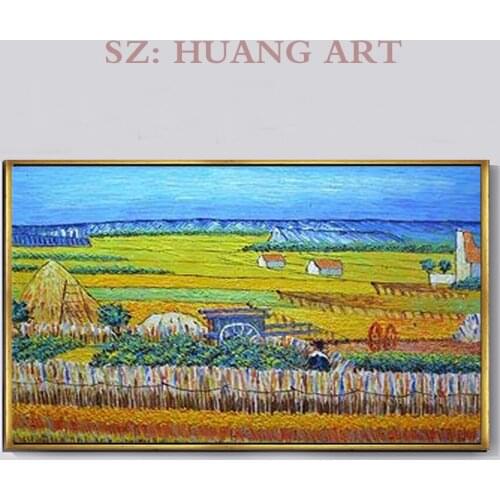 Hand Painted Harvest by Van Gogh Famous Oil Paintings Reproduction Modern Landscape Canvas Artwork Rural Yellow Fields Pictures