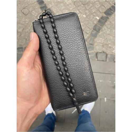 Karali Leather Phone Compartment Black Zipper Genuine Leather Wallet-kuka Rosary Gift