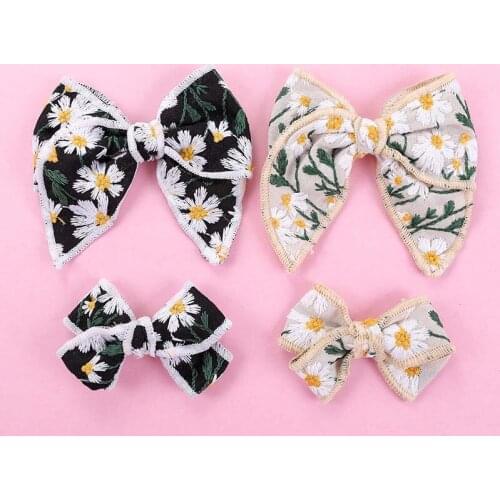CN Korean Sweet Embroidery Bows Hair Clip For Kids Girls Boutique Handmade Hairpins Barrettes Headwear Hair Accessories