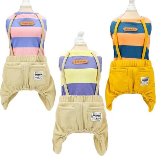 Colorful Strips Dog Clothes Cardigan Dog Jumpsuit Fake Straps Shirt Pants Jumpsuits Small Dogs 4-Legs Jacket Pet Costume Overall