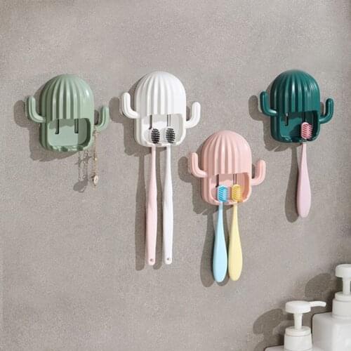 Creative Cactus Toothbrush Holder Wall-mounted Storage Rack Home Decoration Childrens Room Debris Hook Bathroom Products