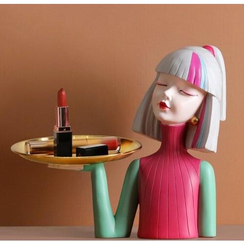 Nordic Creative Girl Tray Storage Key Living Room TV Cabinet Room Desktop Cartoon Resin Home Decoration Gift Figurines