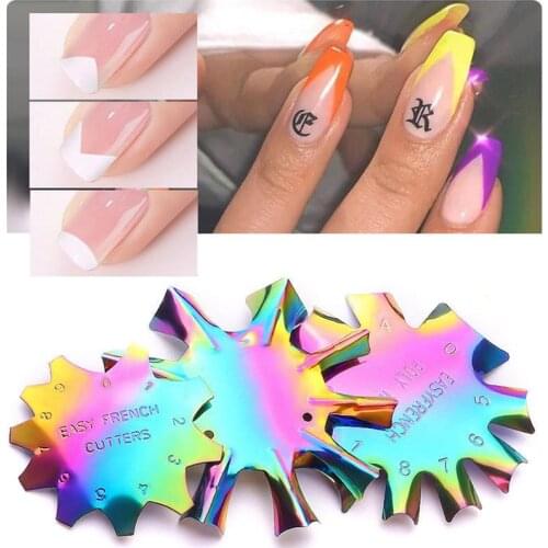 Kapmore Nail Art Edge Trimmer Stainless Steel Gel Cutter Tool French Smile Line Cutter Nail Art Cutter Metal Trimmer Templates