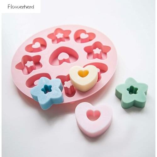 9-hole Round Food Grade Silicone Mold Heart Stars Donut Mold DIY Handmade Soap Mold Chocolate Mold Cake Decorating Tools