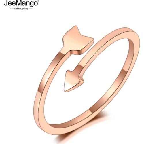 JeeMango Fashion Office Titanium Stainless Steel Love Arrow Rings Rose Gold Simple Cocktail Party Ring For Women Girls JR20022
