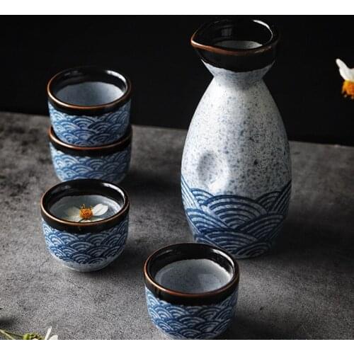 Retro Japanese Style Sake Set Ceramic Flagon Liquor Cup 1 Pot 1 Cups Home Bar Sake White Wine Pot Creative Drinkware Gifts