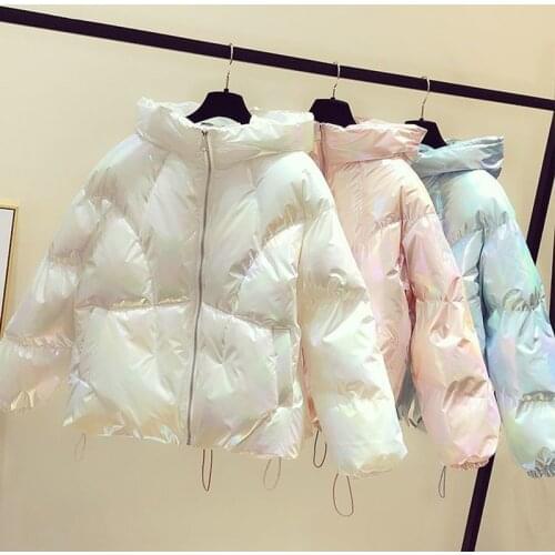 New Shiny Short Winter Jacket Women Warm Hooded Down Cotton Jacket Parkas Female Loose Outwear Korean Cotton-padded Winter Coat
