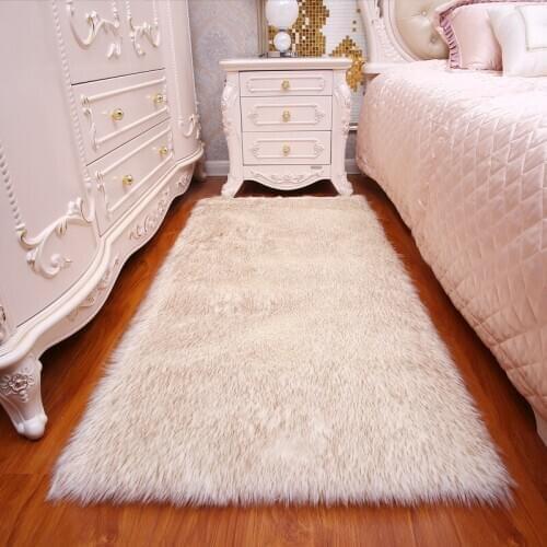 Long Hair Solid Carpet Living Room Deco Artificial Skin Rectangle Fluffy Mat Pad Anti-Slip Chair Sofa Cover Plain Area Rugs