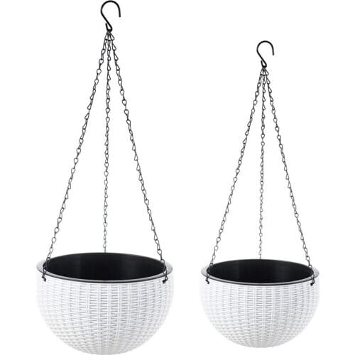 2-Pack Dual-Pots Design Hanging Basket Planters Self-Watering Indoor Outdoor Plant & Flower Hanging Pots with Drainer and Chain