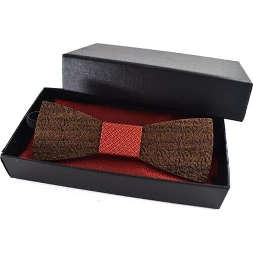 Dropshipping corbatines de mujer 2020 square scarf party black custom handmade print wooden bow tie set with box