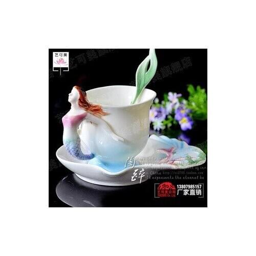 RF06 bone china coffee cup and saucer porcelain enamel porcelain flange Franz ceramic gifts mermaid