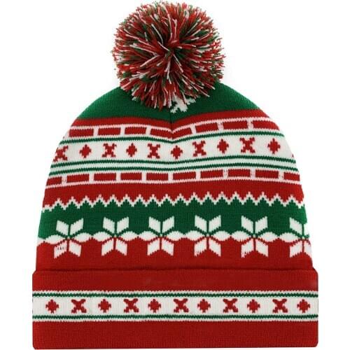 Christmas Knitted Hat Autumn and Winter Fashion Wild Jacquard Hairball Cap New Year Christmas Gift