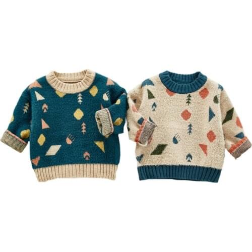 Geometric Pattern Boys and Girls Sweater Autumn and Winter Pullover Western Style Sweater Baby Wear sweater