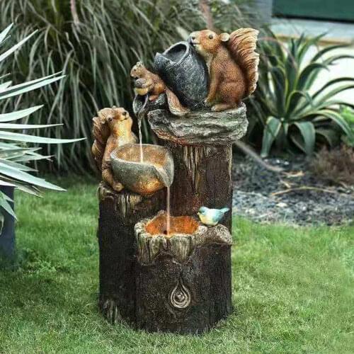 Squirrel/5 Ducks Family Garden Statue Animal Sculpture Resin Miniature Duck Ornament Figurine Craft for Outdoor Garden Yard Deco