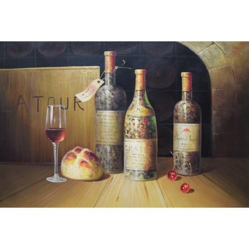 High Quality Hand Painted Oil Painting Canvas Still Life Impressionist Wine Bottle Fruit decorative painting Wall Art Picture #2