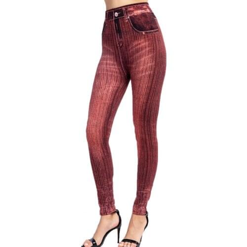 Imitation Jeans Women Leggings Printed Super Elastic Women High Waist Butt Lift Skinny Cropped Pants Streetwear