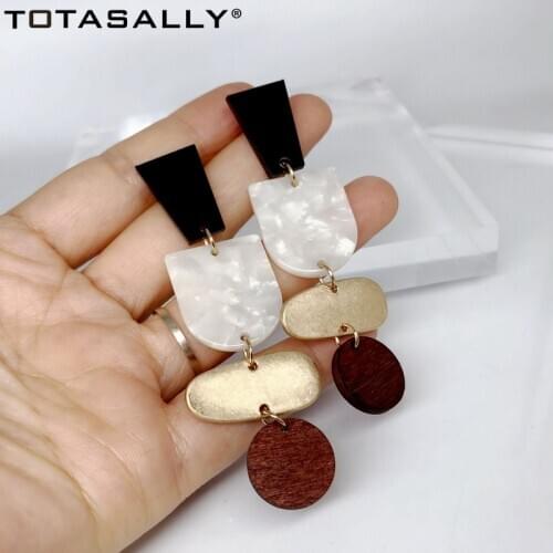TOTASALLY New Women Geometric Earrings Classic Acrylic Wood Alloy Long Statement Earrings Lady Party Jewelry Gifts Dropship