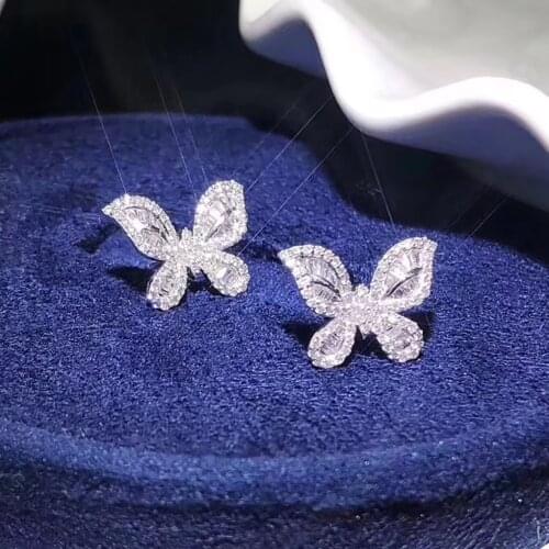 BOEYCJR Elegant Butterfly 18K White Gold Natural Diamonds Stud Earrings for Women Anniversary Gift