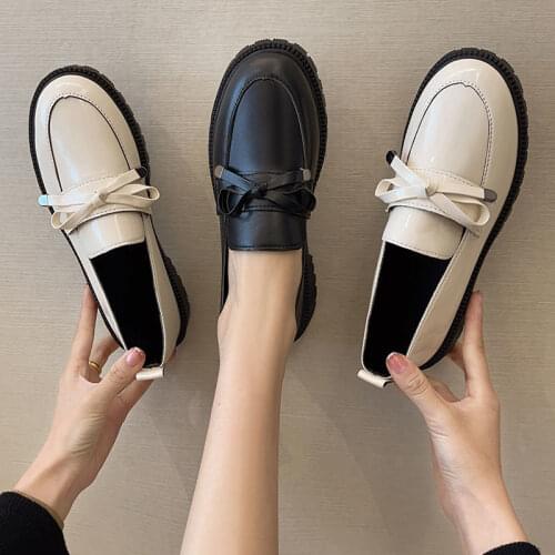 Small Leather Shoes Womens 2021 New Spring Patent Leather Bow Knot Small Fragrance Wind Is Thin Japanese Womens Single Shoes