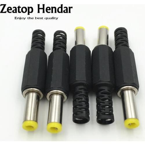 250Pcs 5.5mm x 2.1mm x 14mm DC Power Male Plug Adapter Socket Jack Yellow Head Plastic Handle DIY Connector