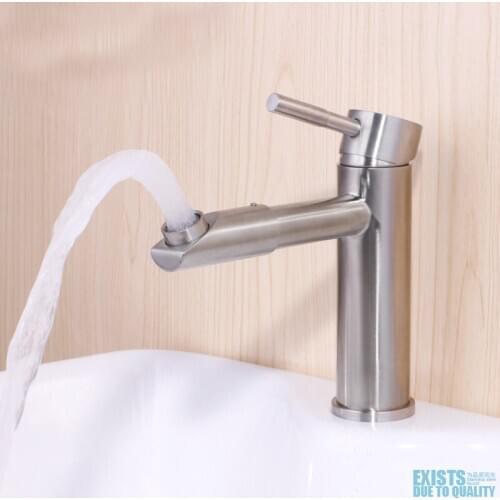 304 stainless steel bathroom basin mixer hot and cold faucet water spray mouth can rotate