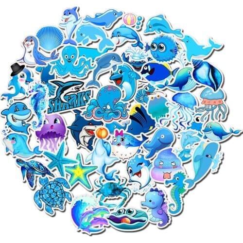 49pcs Waterproof Super Cute Cartoon ocean animals Stickers For Car Laptop Phone Pad Bicycle Decal Kids Gift sharks Home Decor