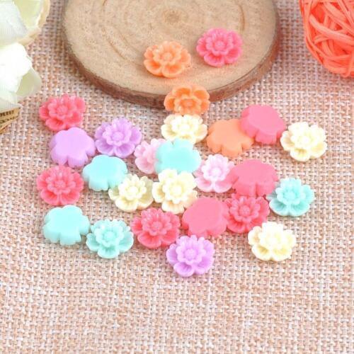 50PCS Flower Flatback Resin Cabochons Buttons Scrapbook Craft 9mm DIY Phone Decor Party Decorations Headwear AccessoriesCP1484