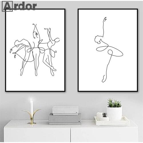 Abstract Ballet Girls Line Drawing Wall Art Poster And Print Ballerina Dancing Canvas Painting Minimalist Picture Home Decor
